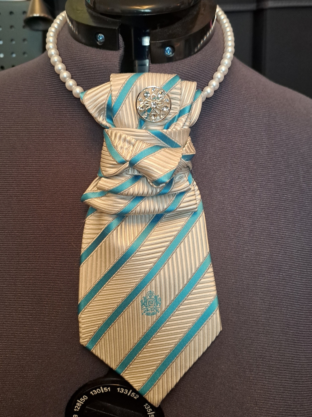 Upcycled Silk Striped Cravat Tie with Teal Accents